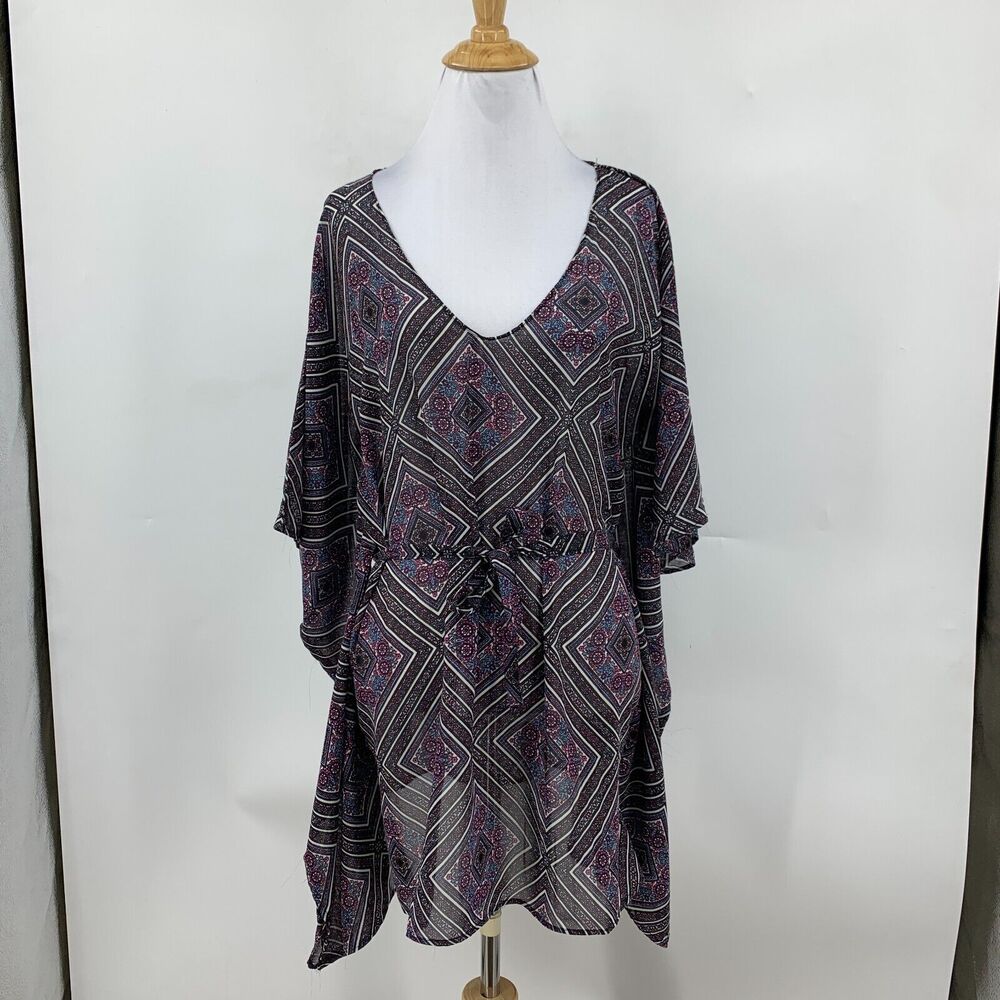 Oneill Adela Cover Up Womens XS/S Semi Sheer Paisley Beach Poncho Waist Tie - Picture 2 of 11
